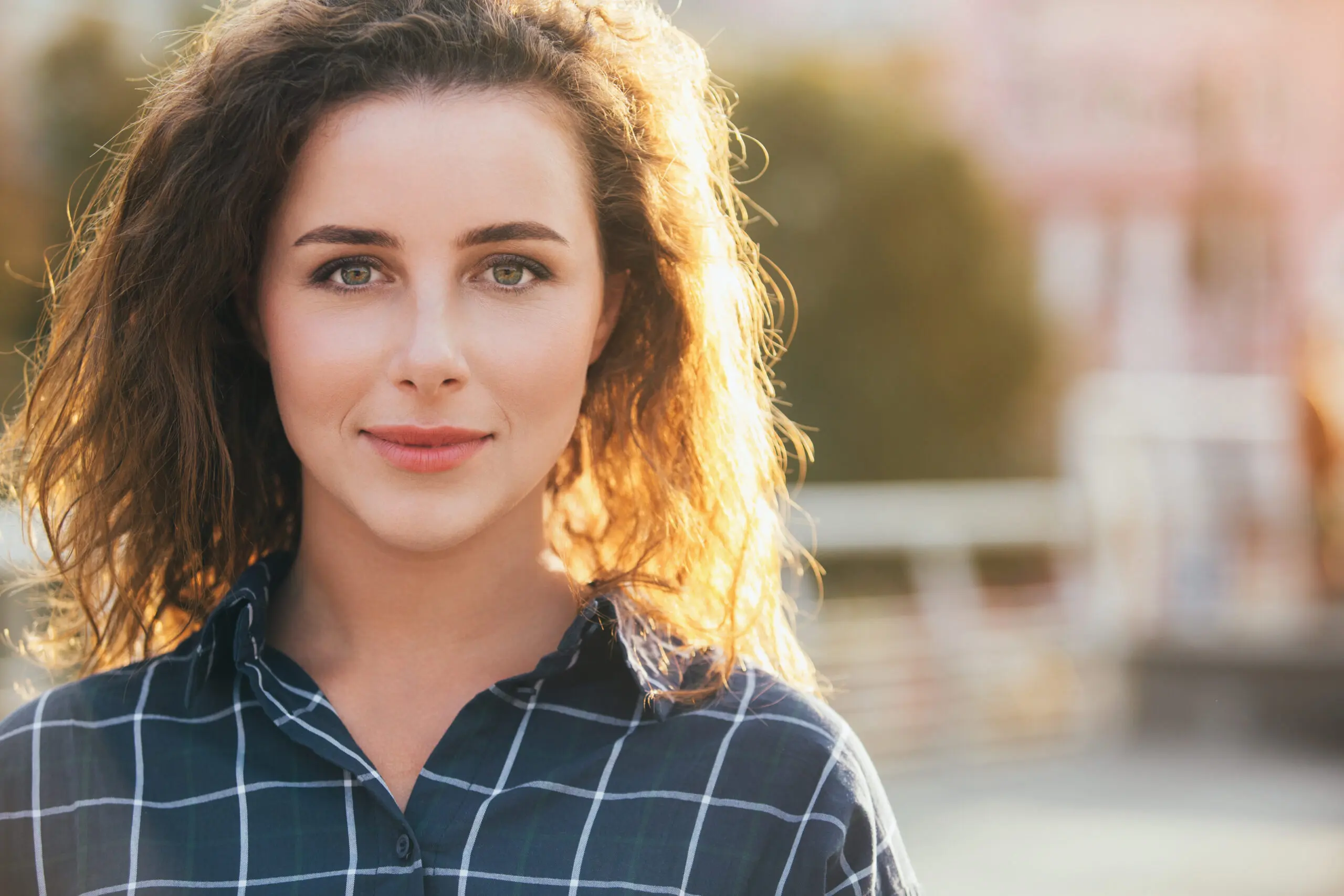 Portrait Of Beautiful Woman In City, Looking At Camera, Walking